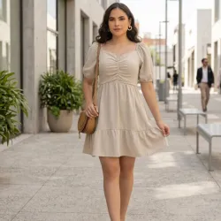 Vestido de Vuelo y Manga Abullonada 
