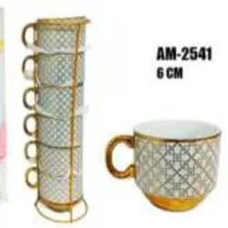 JUEGO DE 6 TAZAS CON SOPORTE METÁLICO 