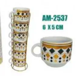 JUEGO DE 6 TAZAS CON SOPORTE METÁLICO 