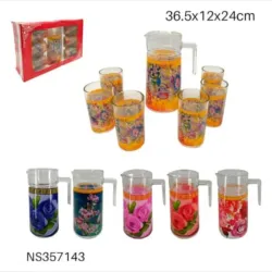 JUEGO DE 6 VASOS CON JARRA DE CRISTAL 