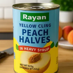 Latas de melocotón en almíbar