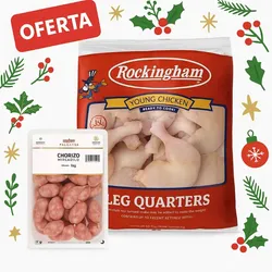 Paquete de pollo de muslos contra muslo de 10 lb y paquete de chorizo de exportación de 1 kg