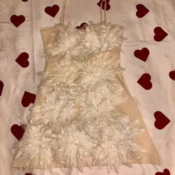 vestido de plumas beige