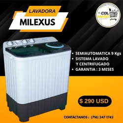 Lavadora Semiautomática de 9 KG Marca Milexus 
