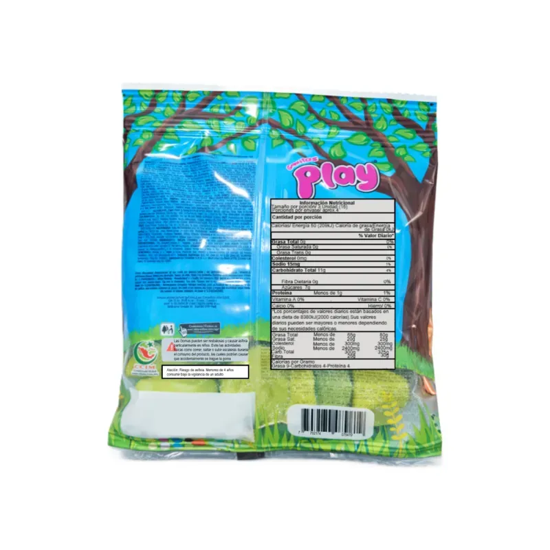 Gomitas sabores a banano, fresa, mora azul rellenas con líquido sabor a fresa (55 g / 1.94 oz)
