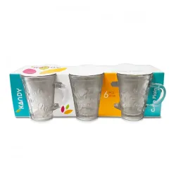 Juego de tazas de vidrio con asa Kandy (6u)