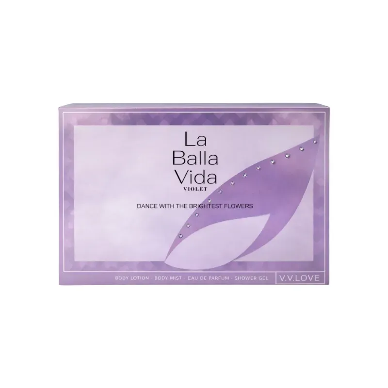 Set de fragancia y cuidado Corporal La Balla Vida Violet: Agua de perfume & Loción corporal & Gel de baño & Bruma corporal V.V.Love