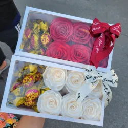 Caja con 6 rosas + 8 bombones 🍫