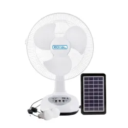 Ventilador recargable con panel solar y bombillos 12" Royal