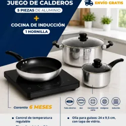 Juego de calderos + cocina de inducción 1 hornilla