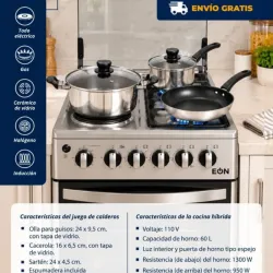 Juego de calderos + cocina hibrida con horno