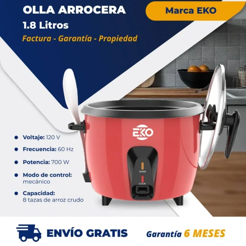 Olla arrocera de 1.8L Roja