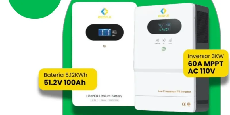 Inversor Híbrido 110V 3kW ECARUS + Batería LiFePO4 5,12kWh ECARUS