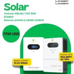 Inversor Híbrido 110V 3kW ECARUS + Batería LiFePO4 5,12kWh ECARUS