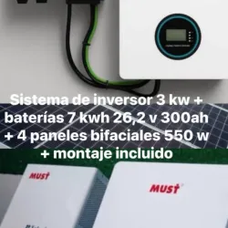 Kit inversor 3kw con batería de respaldo 7kw + 4 paneles bifaciales 550w