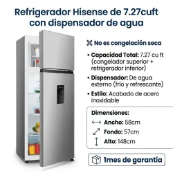 Refrigerador Hisense de 7.27cuft con dispensador de agua