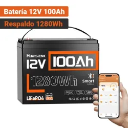 Batería Humsienk LiFePO4 12V 100Ah Group 24 1280Wh Bluetooth Para Respaldo En Casa