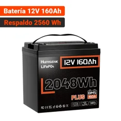 Batería Humsienk LiFePO4 12V 160Ah Group 24 2048Wh Bluetooth Para Respaldo En Casa