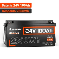 Batería Humsienk LiFePO4 24V 100Ah 2560Wh 2.56kWh Para Respaldo En Casa