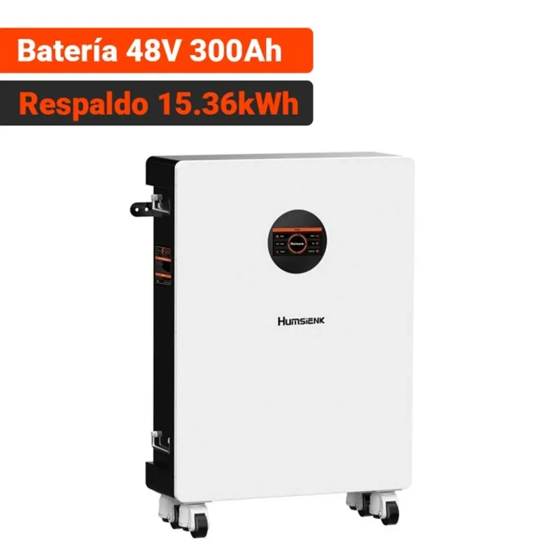 Batería Humsienk LiFePO4 48V 300Ah 15.36kWh Para Pared Con Bluetooth Y Pantalla LCD