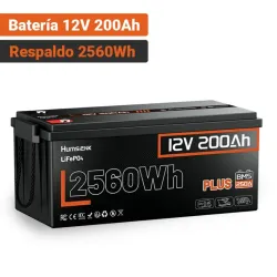 Batería Humsienk Plus LiFePO4 12V 200Ah 2560Wh Para Respaldo En Casa Con BMS 250A