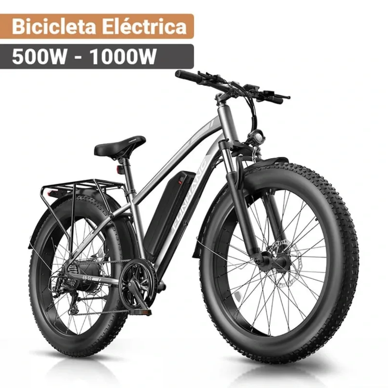 Bicicleta Eléctrica Funhang 500W 1000W Peak 48V 13Ah 26x4 Fat Tire Gris-Gris