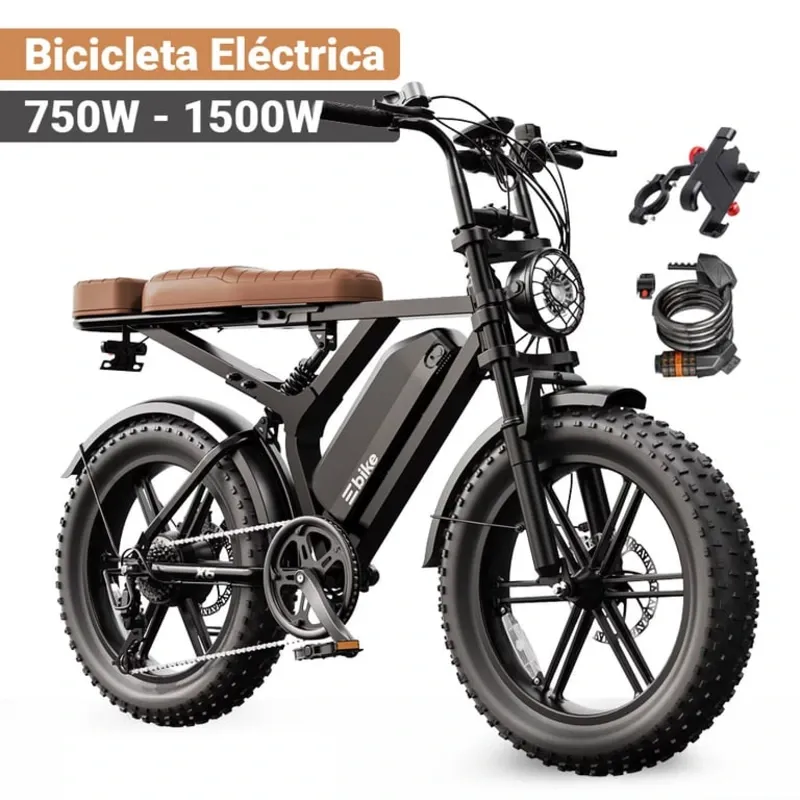 Bicicleta Eléctrica TST X6 750W 48V 15Ah 20x4 Fat Tire Con Rack Y Candado Negro