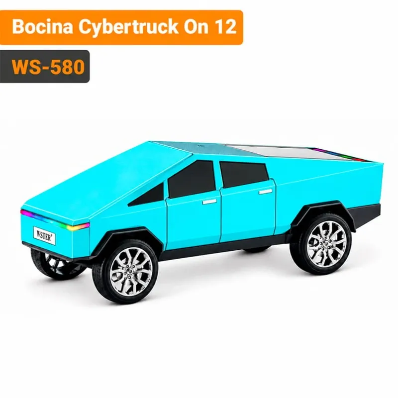 Bocina Bluetooth Cybertruck WS-580 - Parlante Portátil con Radio FM, USB, TF y TWS, Color Azul