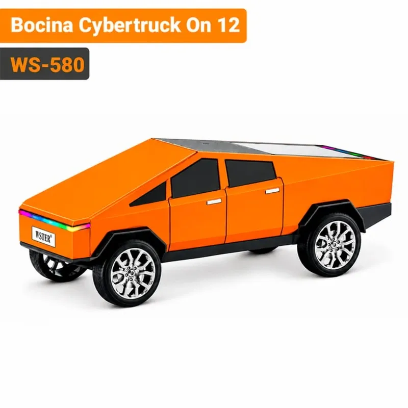 Bocina Bluetooth Cybertruck WS-580 - Parlante Portátil con Radio FM, USB, TF y TWS, Color Naranja