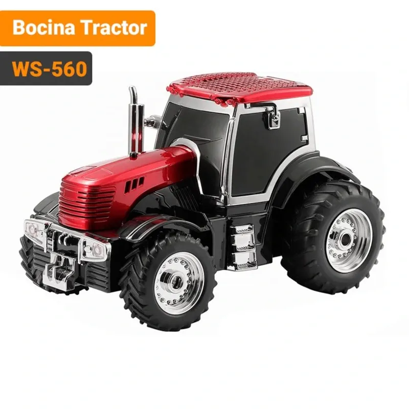Bocina Bluetooth Tractor WS-560 - Parlante Portátil 12 W con Luz LED, FM, USB y TF, Color Rojo