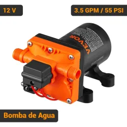 Bomba de Agua VEVOR 12V DC 3.5 GPM 55 PSI Autocebante Diafragma Negro Naranja.