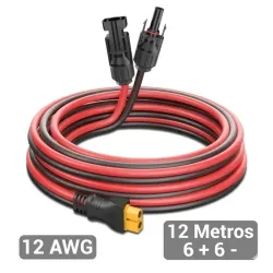 Cable Adaptador para Panel Solar a Estación de Energía con Conector XT60. (12AWG) 6 metro