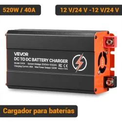 Cargador DC-DC VEVOR 520W 40A 12V/24V a 12V/24V Para Baterías LiFePO4 AGM GEL Automotriz Negro
