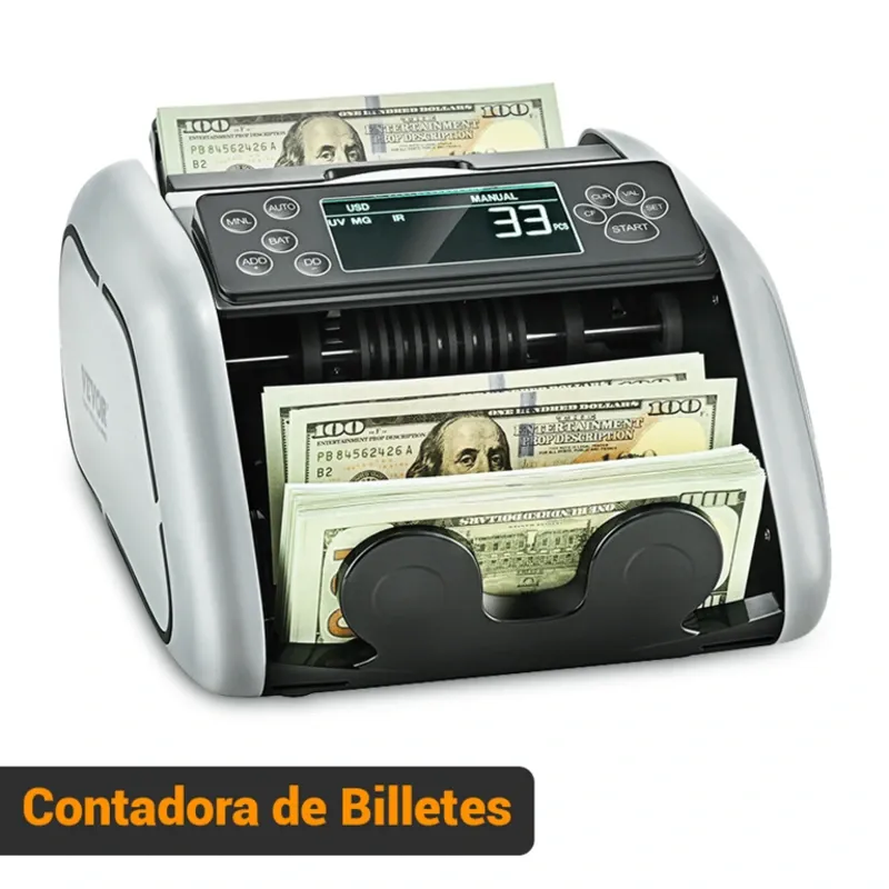 Contadora de Billetes VEVOR 1000 Billetes/min Detección UV MG IR DD Pantalla LCD Con Display Externo USD EUR Para Negocios Negro