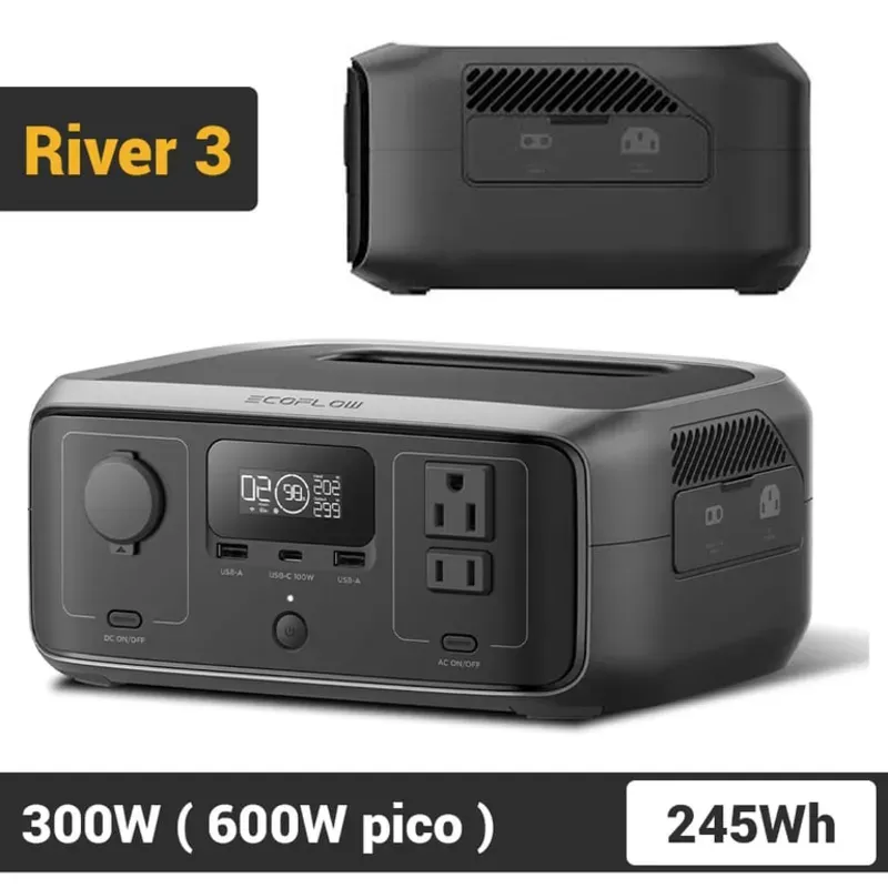 EcoFlow River 3 con 245Wh, 300W - Pico 600W, Carga Rápida y Batería LiFePO Estación de Energía Portátil