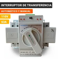 Interruptor De Transferencia Automática (ATS) Dual 2P 63A 110V Automático Y Manual Con Carcasa Metálica (Modelo GCQ2-63/2P)