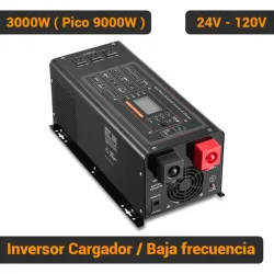 Inversor Cargador VEVOR 3000W 9000W Pico Baja Frecuencia 24V a 120V Onda Pura Con Control Remoto Off Gri