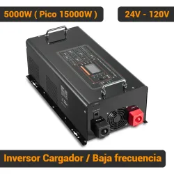 Inversor Cargador VEVOR 5000W 15000W Pico Baja Frecuencia 24V a 120V Onda Pura Con Control Remoto Off Grid Negro