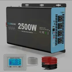 Inversor de Corriente Pura 2500W (Pico 5000W) 12V a 110-130V con Pantalla LCD, Control Remoto, 4 Salidas AC, USB y USB-C.