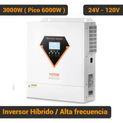 Inversor Híbrido VEVOR 3000W 6000W Pico Alta Frecuencia 24V a 120V MPPT 100A Con WiFi Off Grid Blanco