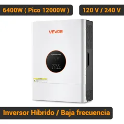 Inversor Híbrido VEVOR 6400W 12000W Pico Baja Frecuencia 48V a 120V/240V Split Phase MPPT 120A Off Grid Blanco
