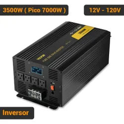 Inversor VEVOR 3500W 7000W Pico Onda Pura 12V a 120V Con Control Remoto Pantalla LCD USB GFCI Para RV Solar Negro