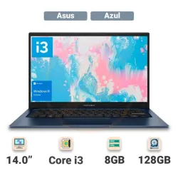 Laptop ASUS VivoBook 14.0'' Intel Core i3-1315U 8GB RAM 128GB SSD Almacenamiento (Modelo: X1404V) - Azul ( Nuevo )
