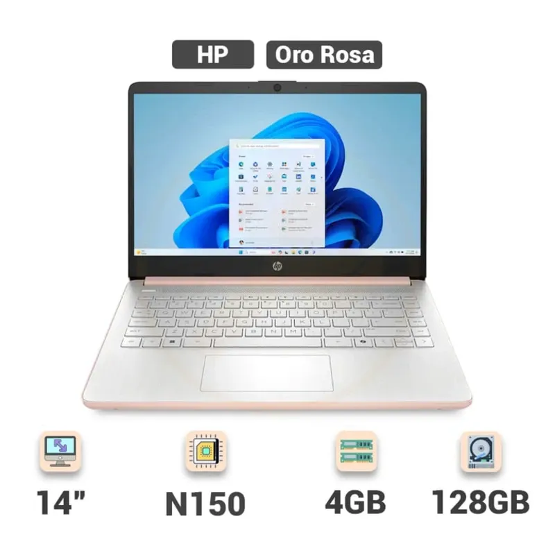 Laptop HP 14", Procesador Intel N150 (Modelo: 14-dq6015dx), 4 GB RAM, 128 GB UFS - Oro Rosa (Nuevo)