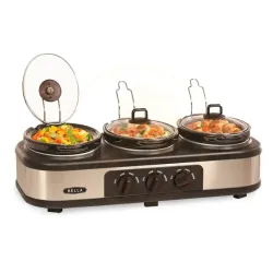 Olla de Cocción Lenta Bella Triple - 3 * 1.42L (4.5QT Total) - Acero Inoxidable/Negro - Control Independiente