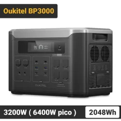 OUKITEL BP3000 Con 2048Wh, 3200W - Pico 6400W, Carga Rápida y Batería LiFePO4 Estación de Energía Portátil