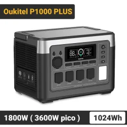 OUKITEL P1000PLUS Con 1024Wh, 1800W - Pico 3600W, Carga Rápida y Batería LiFePO4 Estación de Energía Portátil