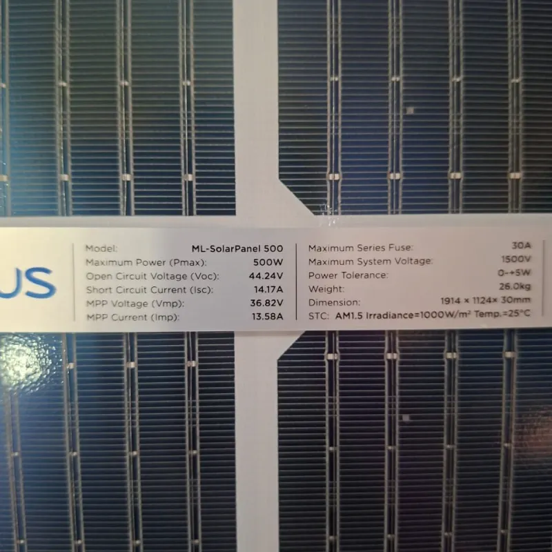 Panel Solar Fotovoltaico 500W (Modelo: ML-SolarPanel 500)