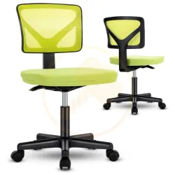 Silla de Oficina Sin Brazos, Soporte Lumbar Ergonómico, Altura Ajustable, Giro de 360 Grados - Verde