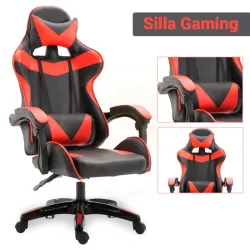 Silla Ergonómica de Oficina Tipo Gaming, con Respaldo Alto, Reclinación y Soporte Lumbar, Rojo con Negro